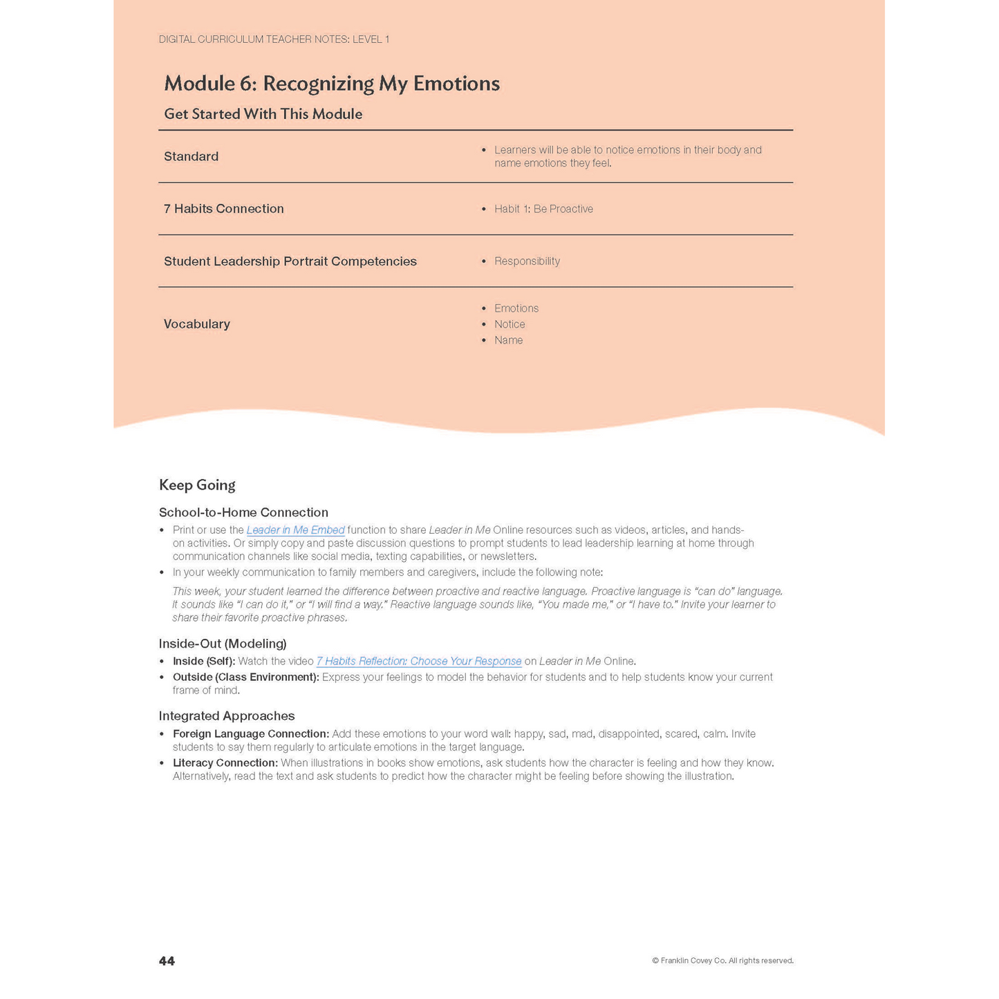 Digital Curriculum Level 1: Teacher Notes Print Edition