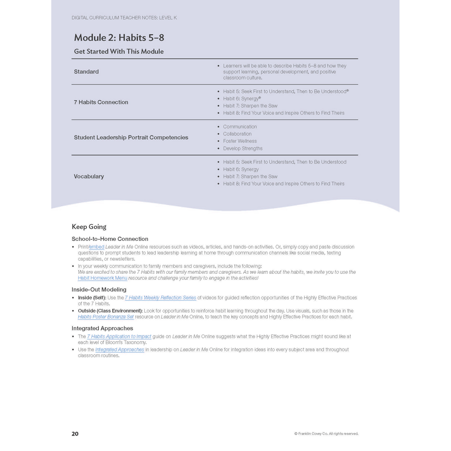 Digital Curriculum Level K: Teacher Notes Print Edition
