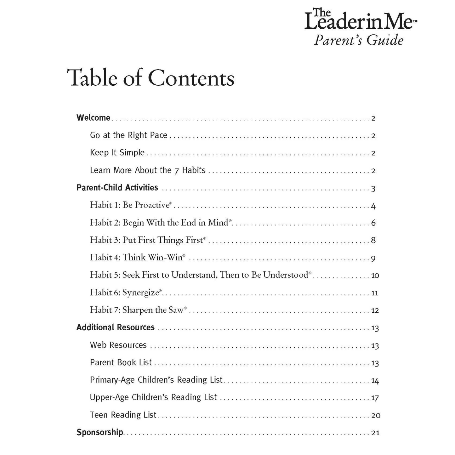 Leader in Me: Parent Guide